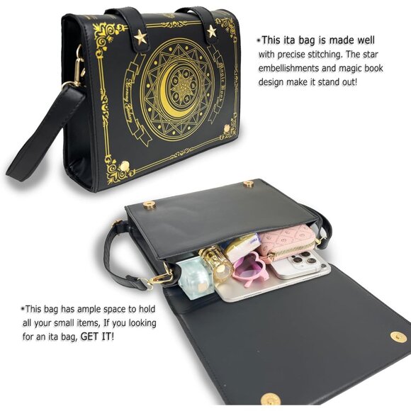 Cute Black Ita Bag with Pin Display - Adjustable Crossbody for Anime Lovers - Picture 5 of 6